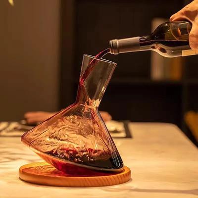 European Red Wine Rotary Decanter Household Crystal Glass Luxury Wine Set Wooden Base Wine Dispenser