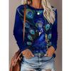Womens Loose Fit Long Sleeve Round Neck Tee With 3D Peacock Cat Print - Milk Silk Fabric 2025 Casual Top
