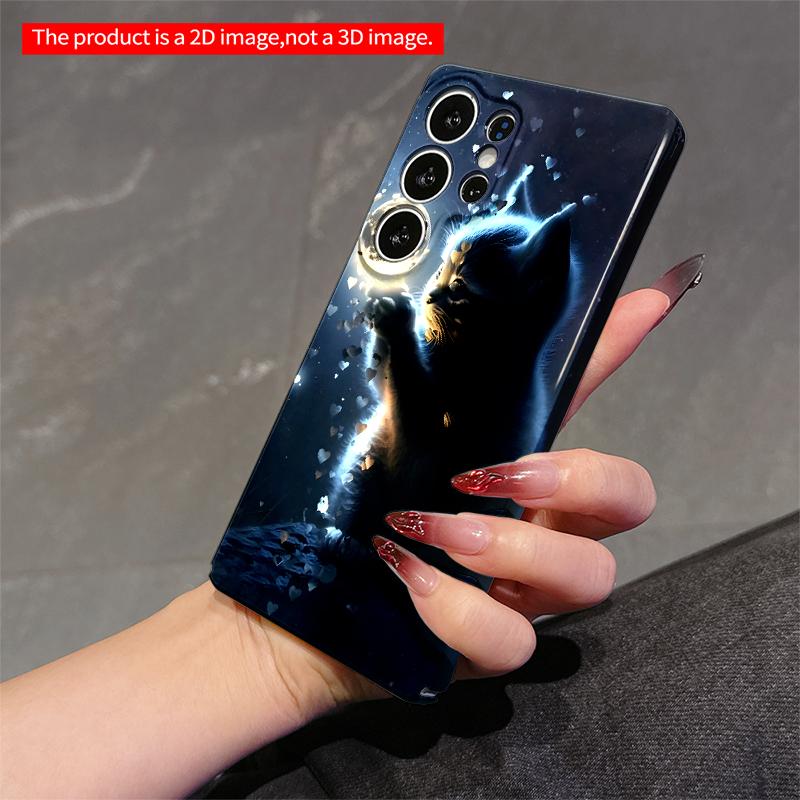 2DFlat Samsung phone case Moonlight Kitten with Floating Hearts Applicable to Galaxy S23 S24 S25ULTRA S26 A12 A14 A15 A16 A54 A55