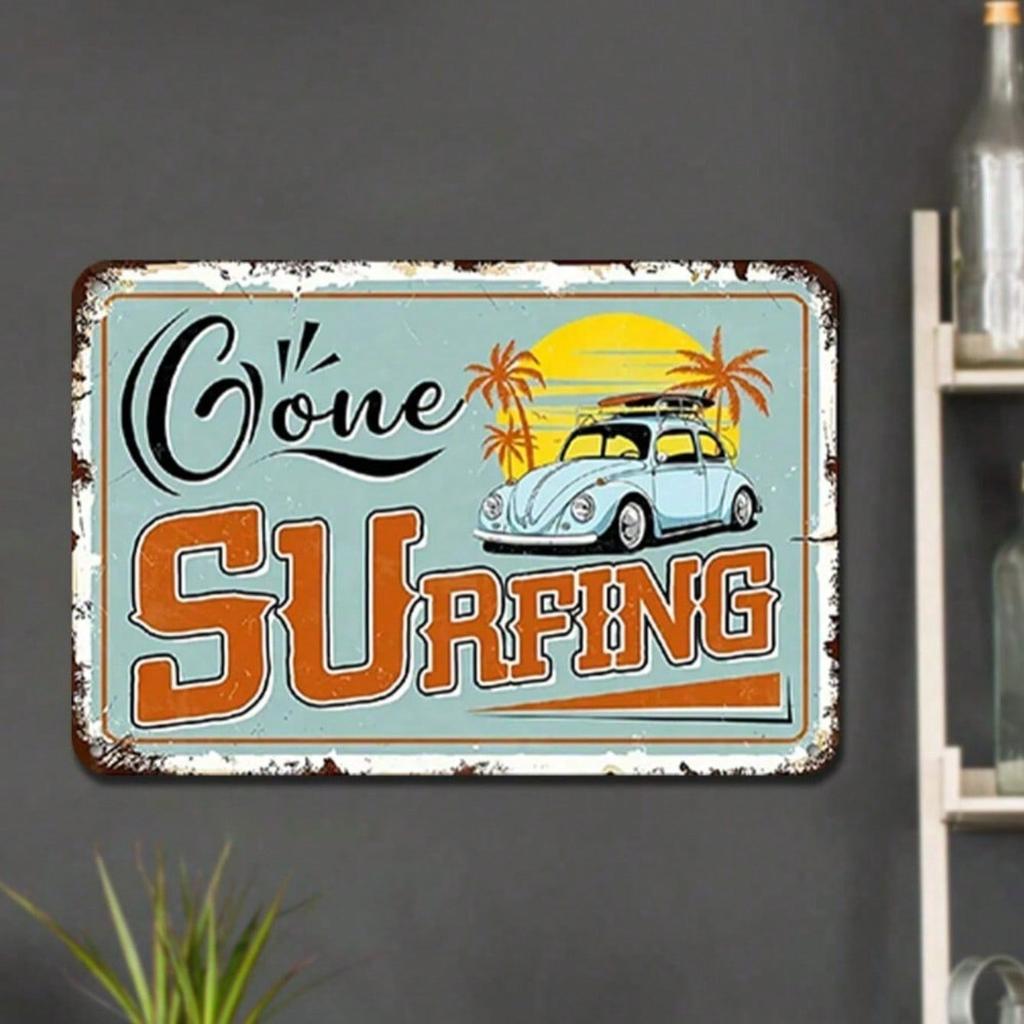 Vintage Surfing Metal Wall Art Beach Surfboard Coastal Home Decor Rustic Iron Painting