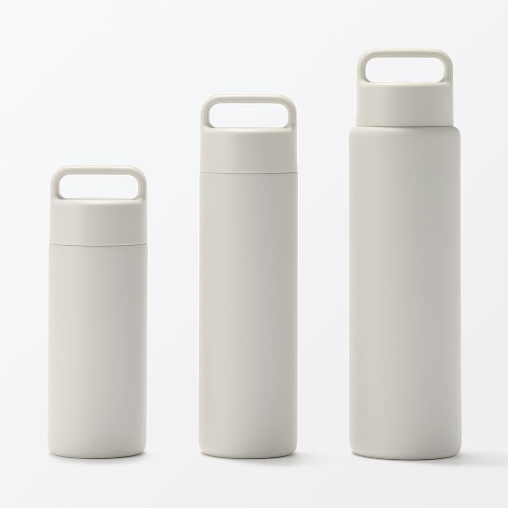 MUJI Vacuum Insulated Insulated Bottle with Gray 76049005 Handle, 350mL, Beige,