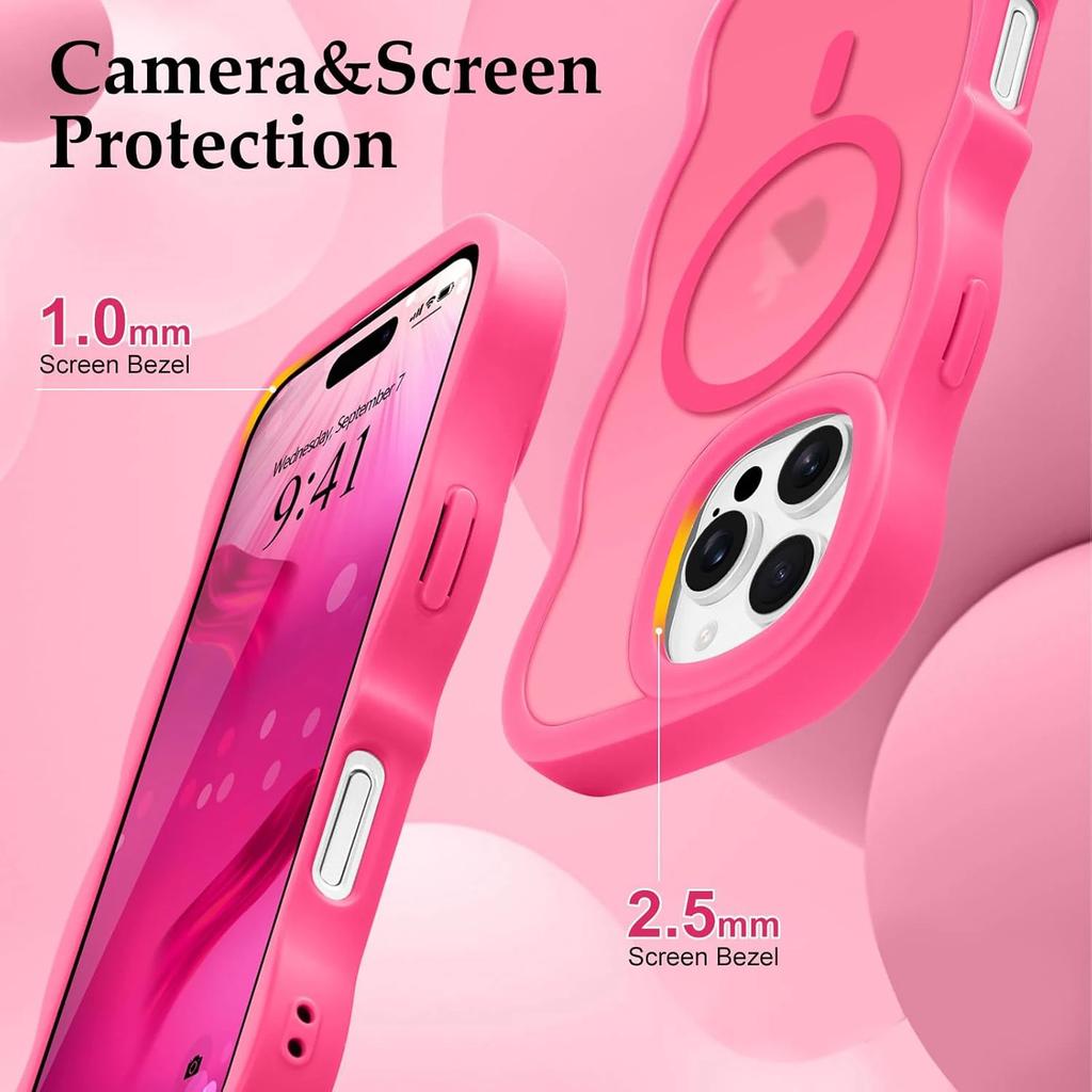 Luxury Wavy Frame Translucent Magnetic Wireless Charge Shockproof Case For 16E 16 15 14 13 12 Pro Max Plus Cover