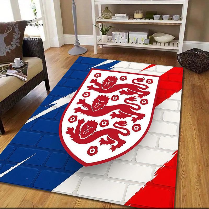 England National Men's Football Team Flannel Pattern Square Carpet,Area Rug,Carpet Rug for Living Room Bedroom Sofa Playroom Decor,Non-slip Floor Mat