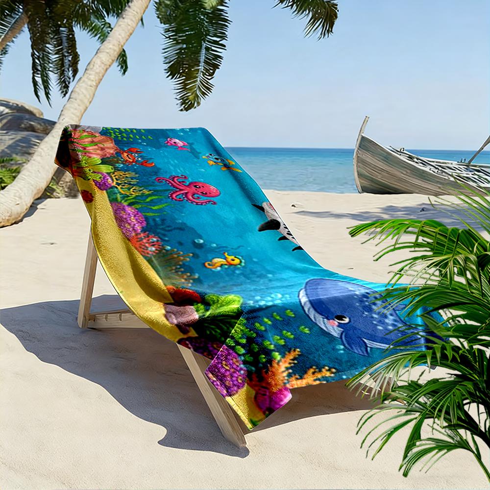 Colorful Underwater Cartoon Marine Life Beach Towel Quick-drying for Travel Outdoor Sports Jogging Beach and Swimming