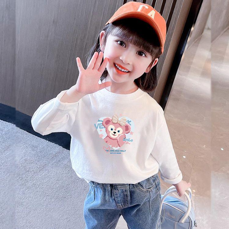 100% Cotton Girls' Trendy Long-Sleeve T-Shirt: Spring/Autumn Stylish Loose Fit, Kids' New 2025 Base Layer Top