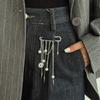 Rhinestones Pearls Brooch With Removable Alloy Chain For Pants Decoration And Fashion Accessories
