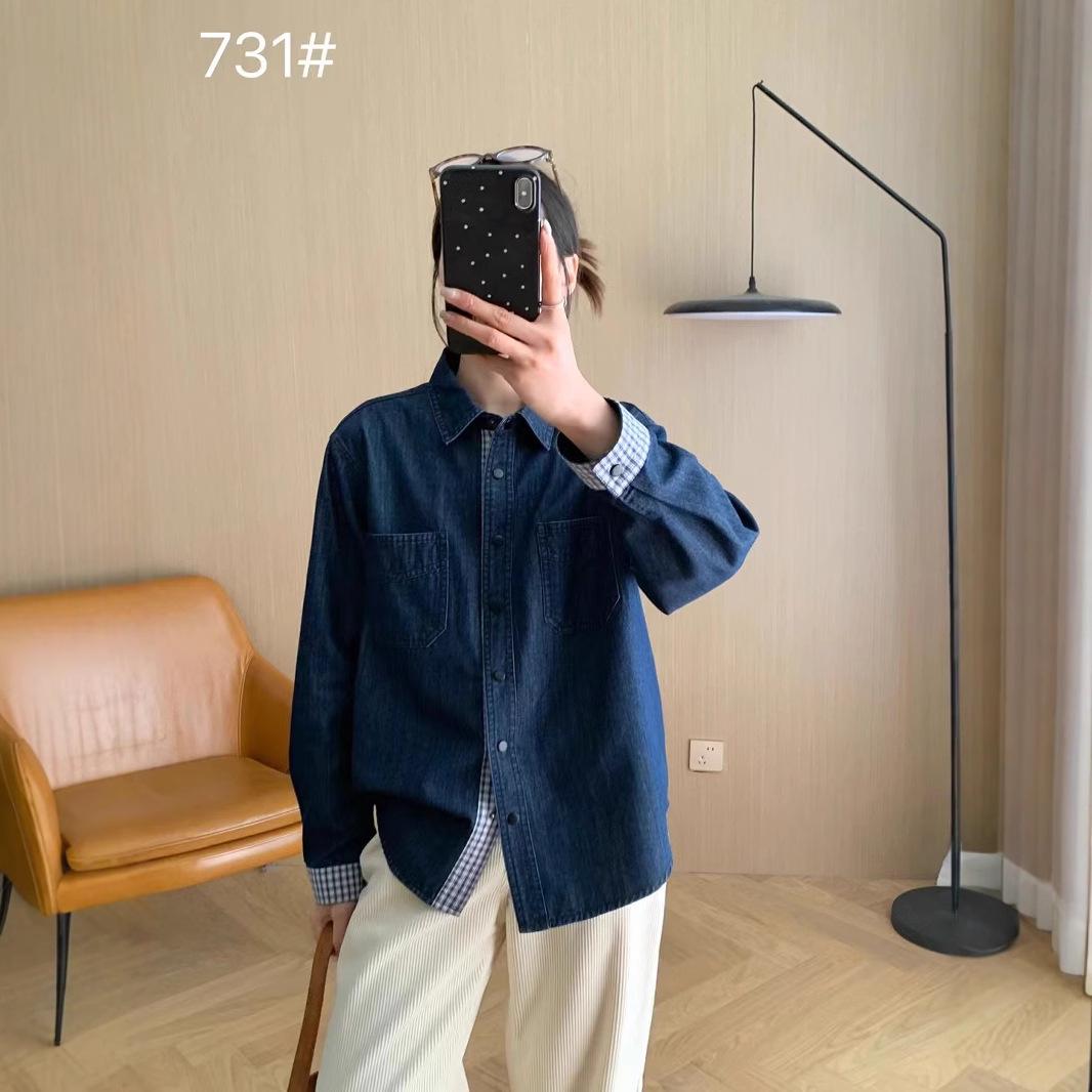 

Женская ретро джинсовая куртка-рубашка в японском стиле, пэчворк из клетчатой ткани Large (110-140 Jin)