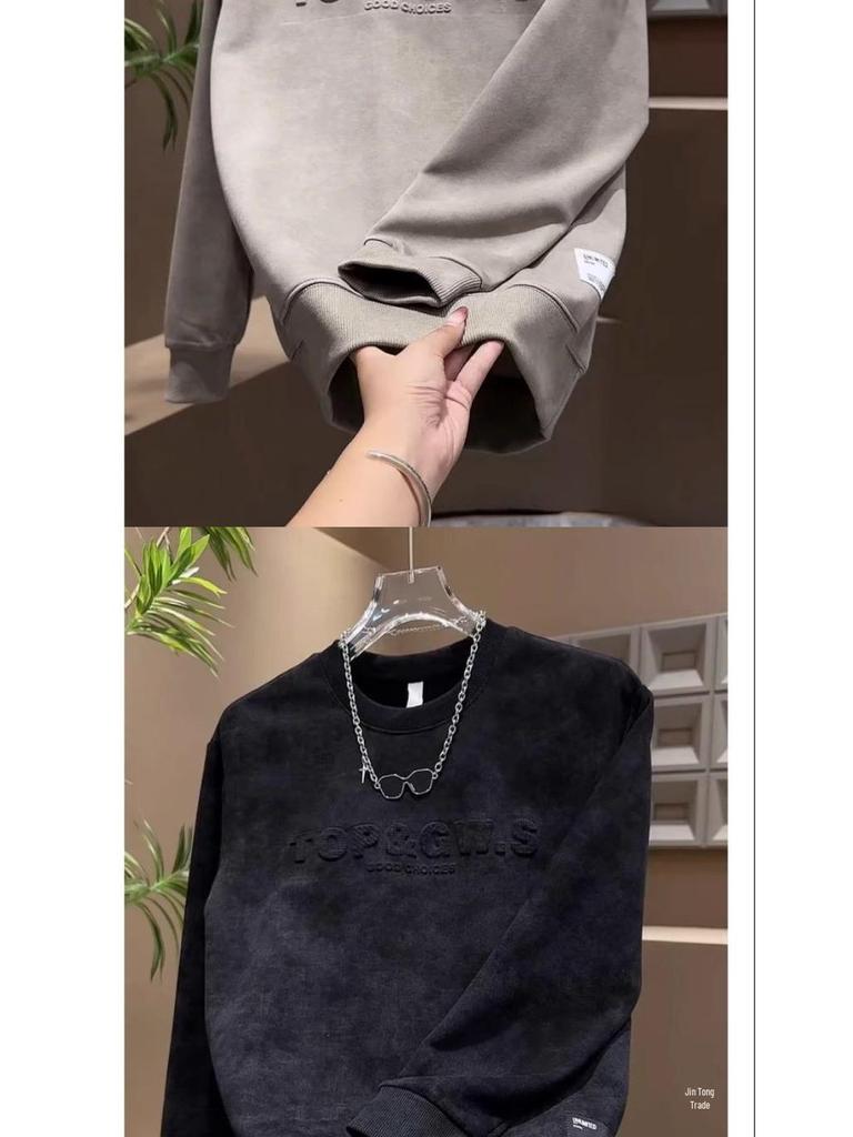 Herbst/Winter 2024: Herren-Kapuzenpullover mit Batik-Buchstabenprint, Rundhalsausschnitt, langen Ärmeln und Partnerlook, bedruckt mit Buchstaben.