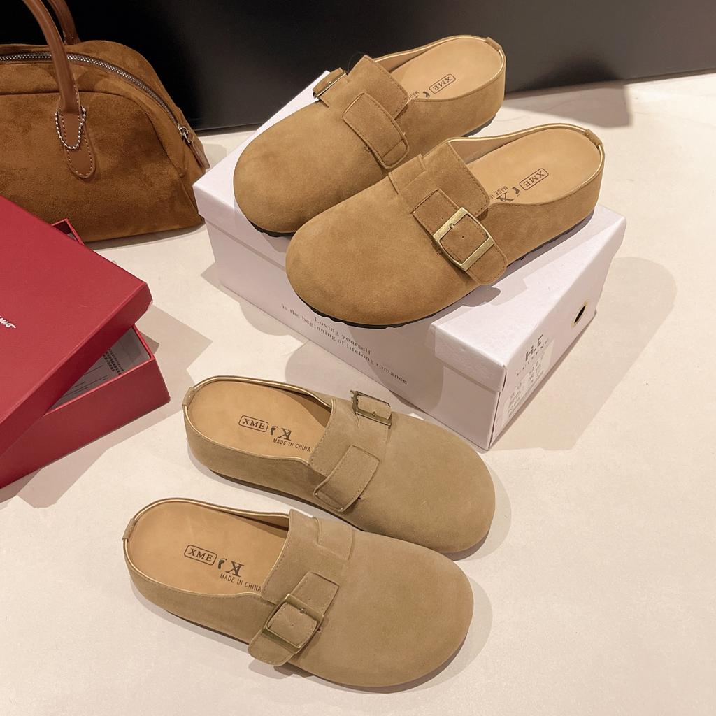 Women Wear New Platform Shoes In Autumn and Winter, Bag Head Half Towing Soft Sole One Pedal Lazy Shoes