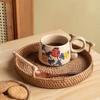 Ceramiczne Retro Filiżanki do Kawy Szorstka Kamionka Filiżanki do Latte Kubki Pastoralne Ręcznie Malowane Japońskie Niszowe Filiżanki do Herbaty Kreatywne Ręcznie Malowane Wzory
