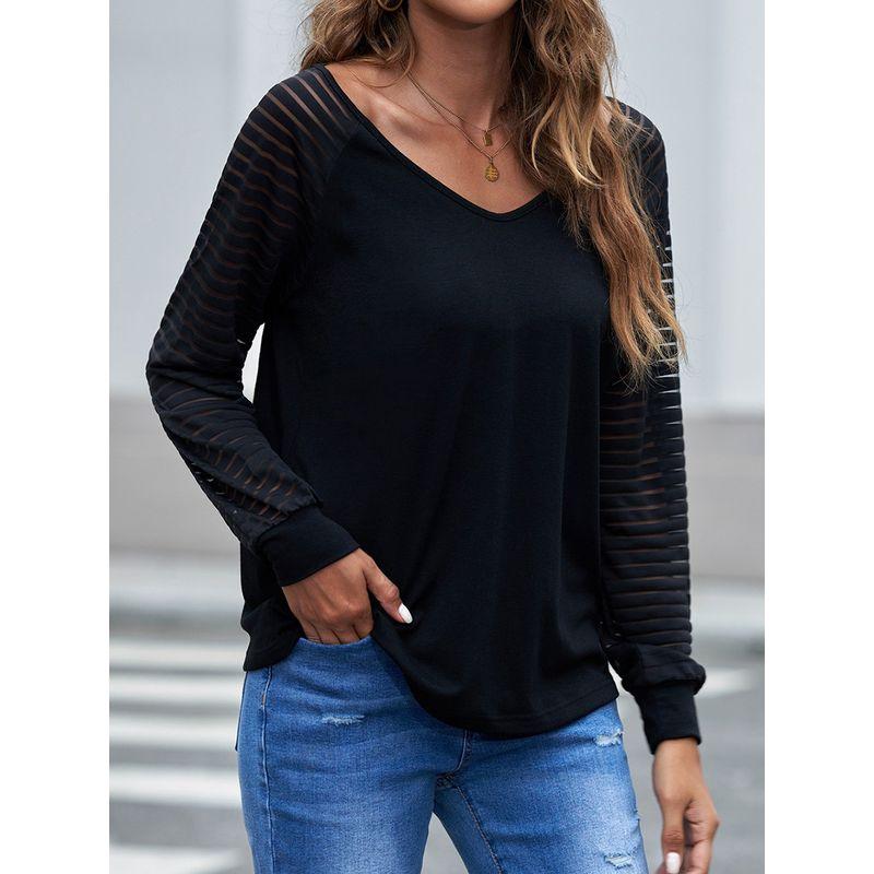 Fall and Winter New Arrival Cut Out Stripes V Neck Long Sleeves T-shirt Female 2024 Fashion Fashion Plus Size Pullover Bottoming Shirt Tops Female