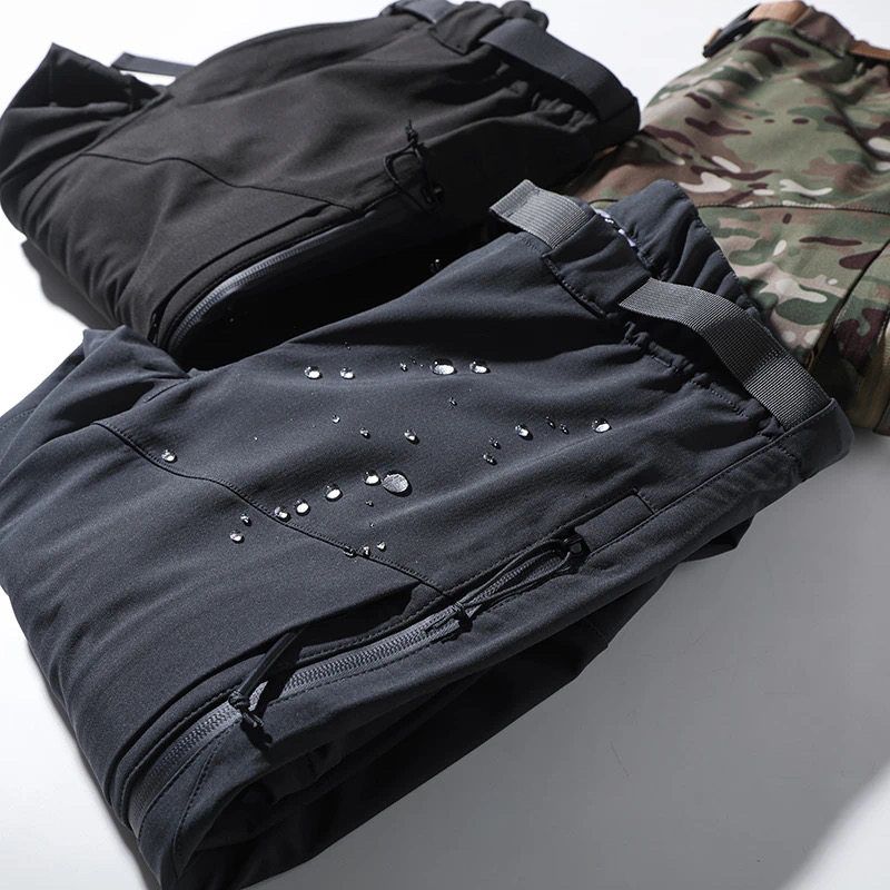 Windproof and Rainproof Fleece-Lined Straight-Leg Pants for Autumn and Winter, Suitable for Hiking, Trekking, Tactical Workwear, and Casual Wear