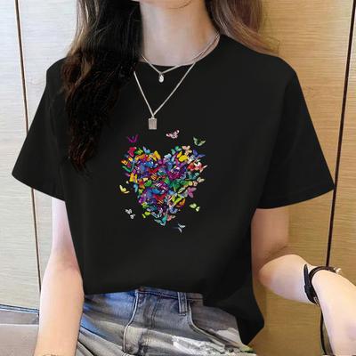 Summer Loose Women T-Shirt High Quality O Neck Butterfly Pattern Short Sleeve Women's Business Wear Short Sleeve T-Shirt CCXX180