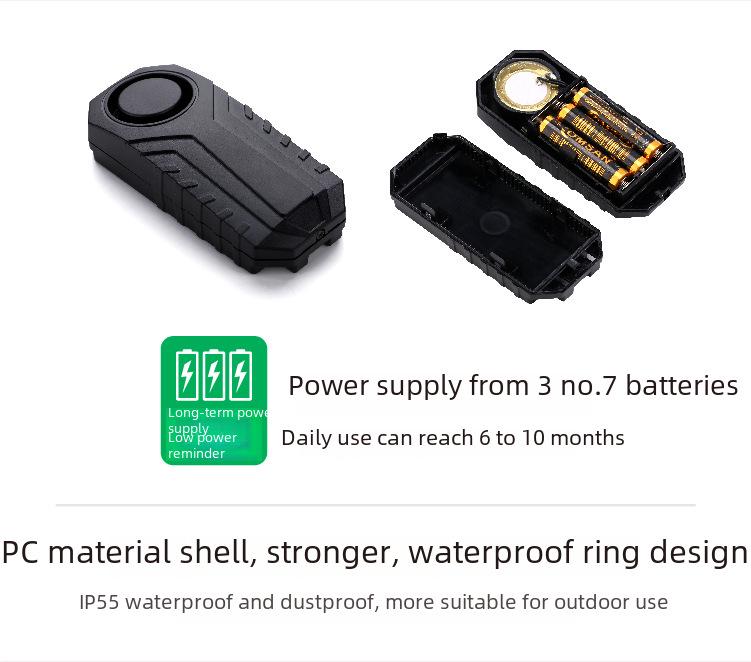 Alarme Remoto Antifurto para Bicicleta Elétrica Preta com Sensor de Vibração Sem Fio