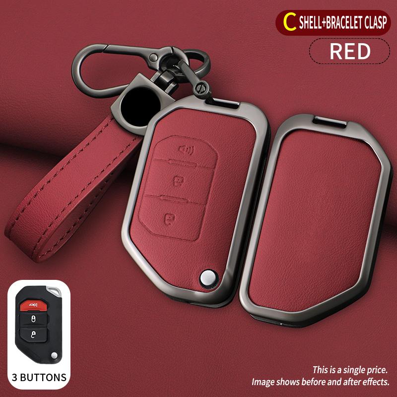 Interior Mouldings Car Flip Key Case Cover Shell Fob For Jeep Gladiator JT Sahara JLU Wrangler JL Rubicon 2018 2019 Alloy Leathe