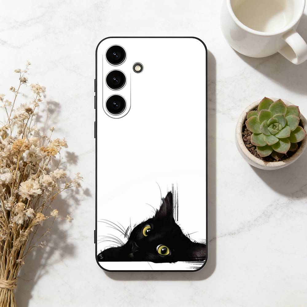 Cute Cat Art Prints Phone Case For Samsung Galaxy A73,A72,A71,A70,A53,A52,A51,Others Soft Black Cover