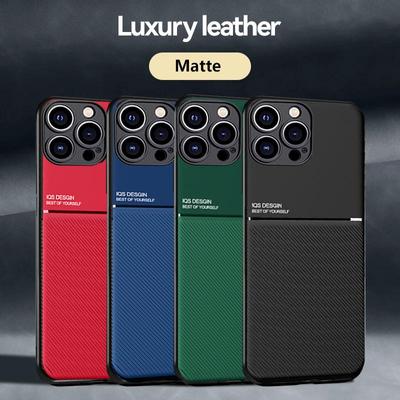 Luxury Matte Leather Phone Case For iPhone 14 13 12 11 Pro Max X XR XS Max 8 7 6S 6 Plus Car Holder Soft TPU Cover Coque
