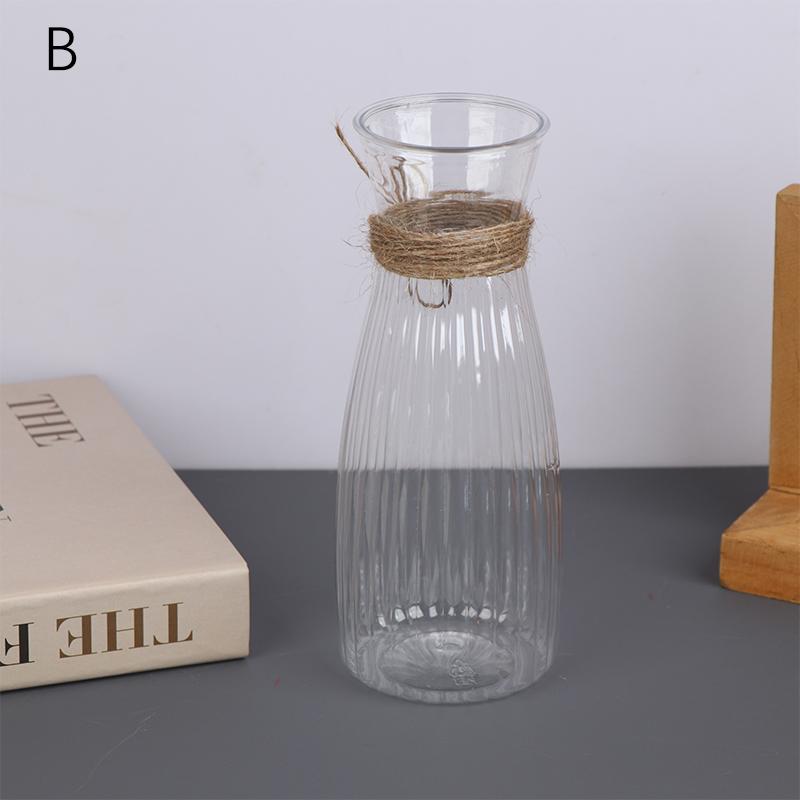 

1Pc Plastic Striped Vases Transparent Vases Large-bellied Vase For Wedding Banquets, Festivals And Home Table Decoration