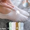 5 Pairs Summer Women's Mesh Cotton Socks Solid Color Silicone Invisible Boat Socks Silicone Non-slip Ankle Socks Deodorant Antibacterial Socks