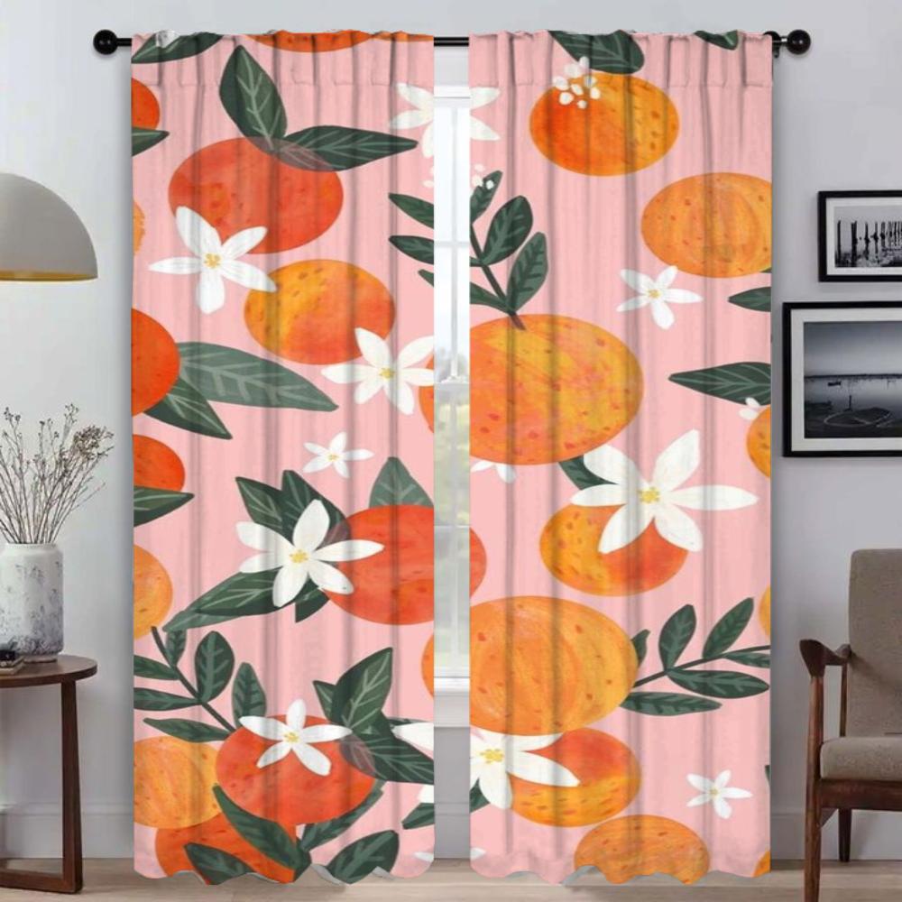Leaf and Flowers Kitchen Curtains 2 Pieces Curtains for Living Room Curtain Halloween Decoration Partition Tulle for Bedroom