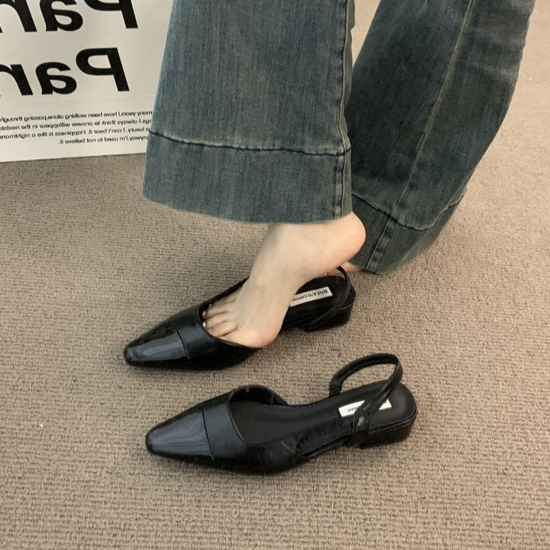 Low-heeled bag head sandals female gentle evening nude pointed lady thick heel empty temperament single shoes