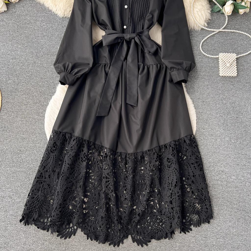 Lace Embroidery Hollow-Out Waist Tie Maxi Dress main image 0
