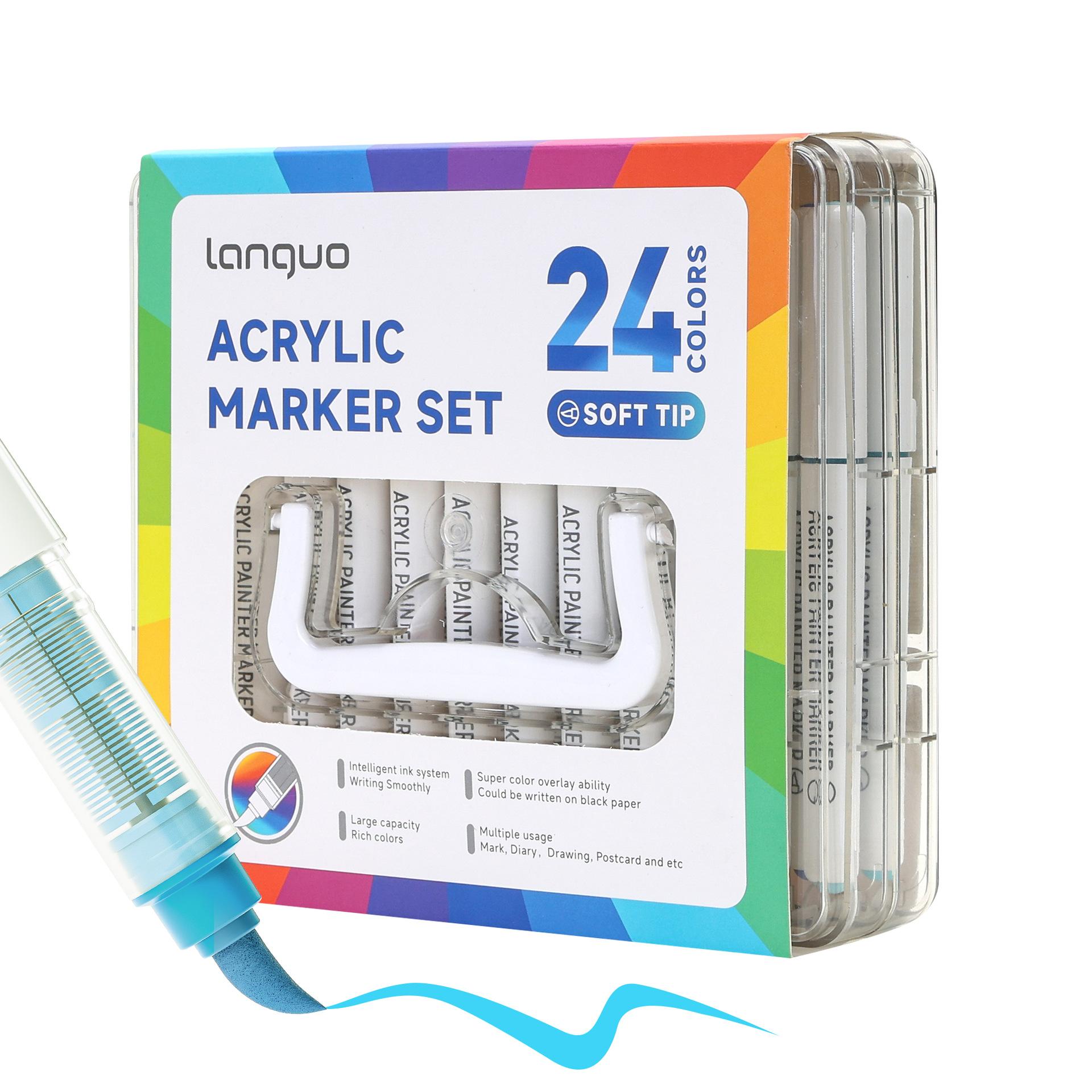 

24-60 Colors Marker Pen Automatic Ink Control Soft Brush Tip Acrylic Artistic Paint Markers for Rock Painting Ceramic DIY Crafts