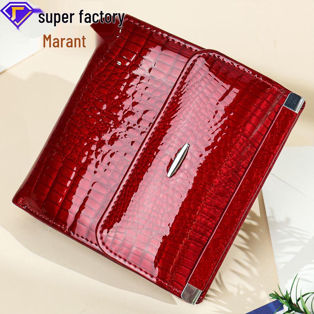 Marrunt Niche Design Women's Patent Leather Wallet & Coin Purse: Short, High-End, Genuine Leather