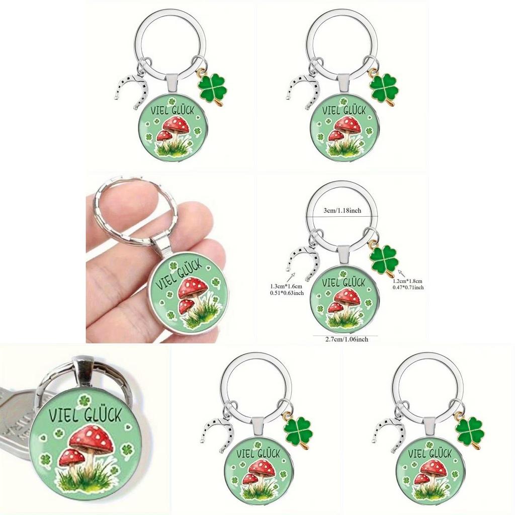 Four Leaf Clover And Mushroom Keychain Alloy Cute Gift For Couples And Friends