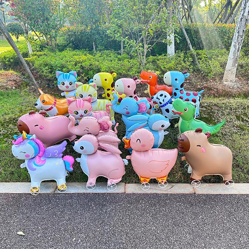 4D Cartoon Foil Balloons Elephant Stand Walking Balloon With Wheel For Kids Birthday Party Decoration Baby Shower