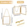 4Pcs Wall Hanging Brass Double Folding Picture Frames, with Glass Window, for Home Decoration, Golden, Square, 118mm