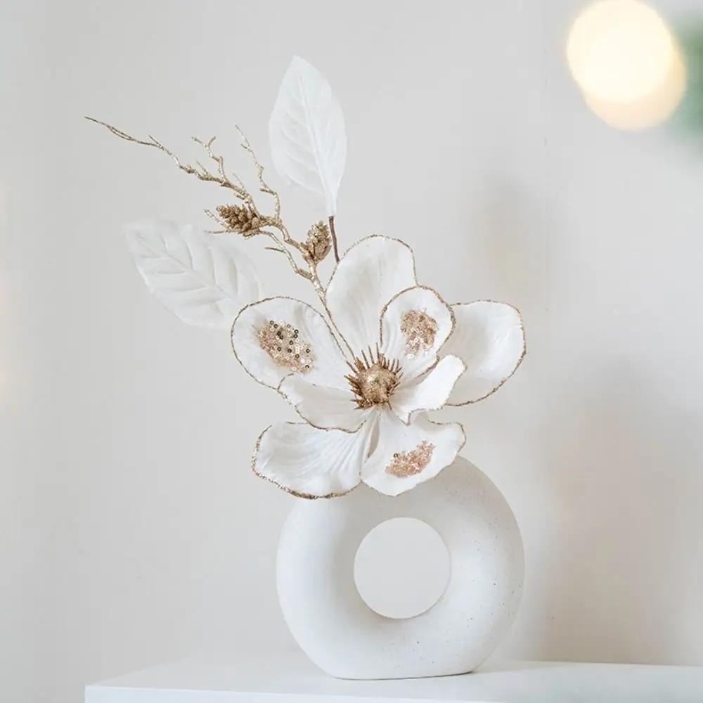 Fabric Plastic Christmas Artificial Flowers DIY Decoration 22cm Xmas Decorative Flowers Ornaments Glitter Fake Flower New Year