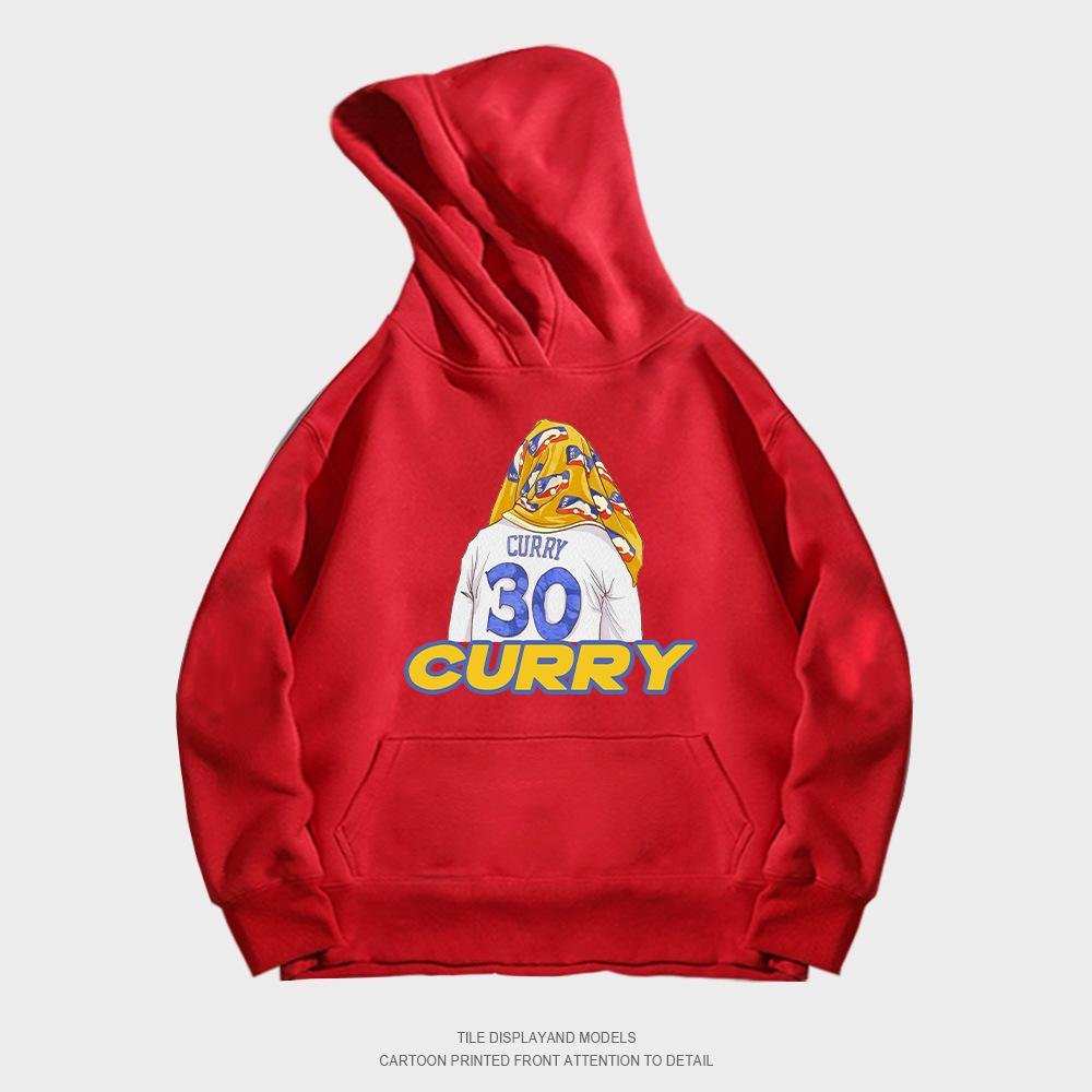 Autumn hooded sweater pullover European and American style trend loose basketball casual towel back curry printed jacket