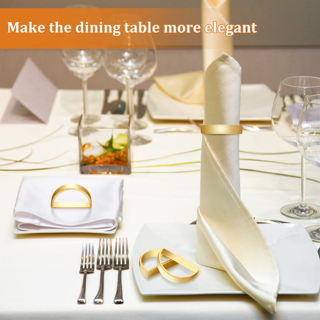12Pcs Zinc Alloy Napkin Ring D-shaped Gold Napkin Rings Holder Wedding Banquet Birthday Party Dinnig Table Decoration