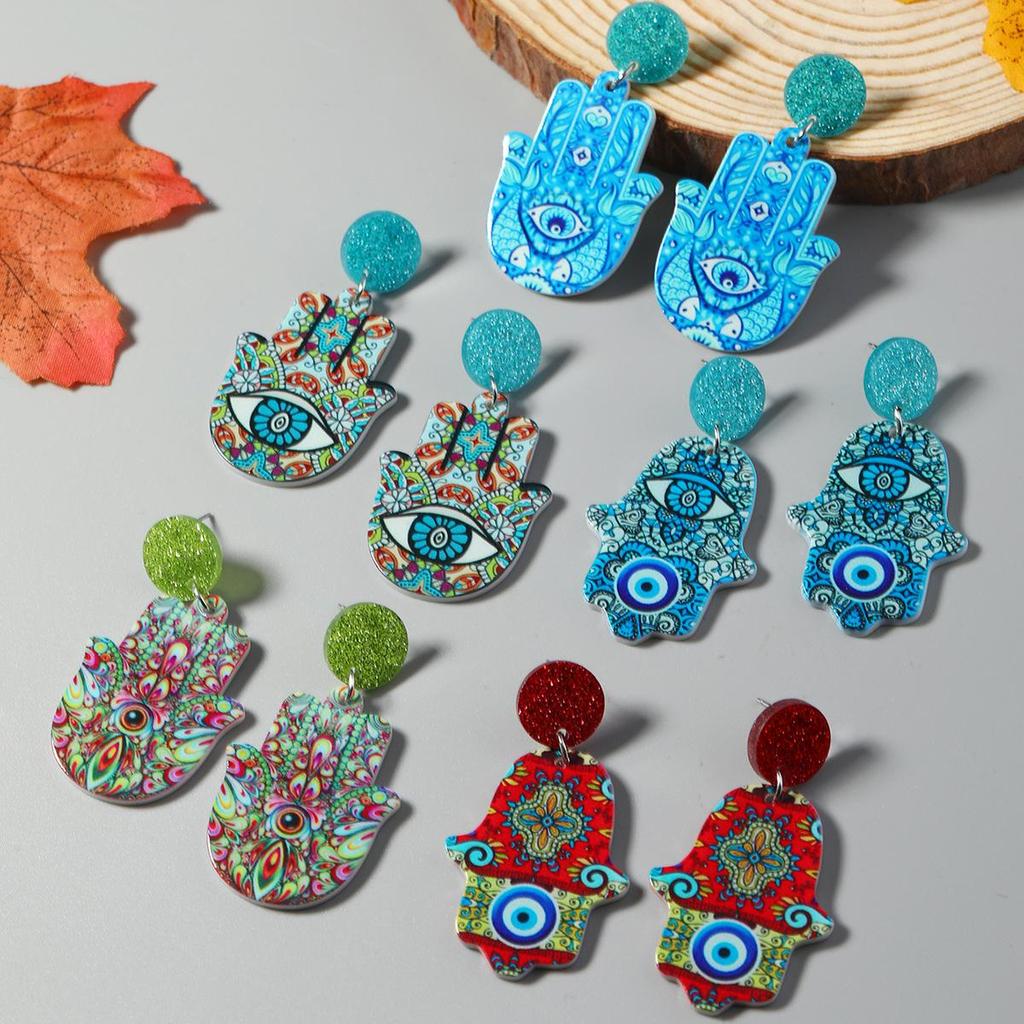 Bohemian Ethnic Style Evil Eye Acrylic Earrings: Trendy European & American Palm Round Design