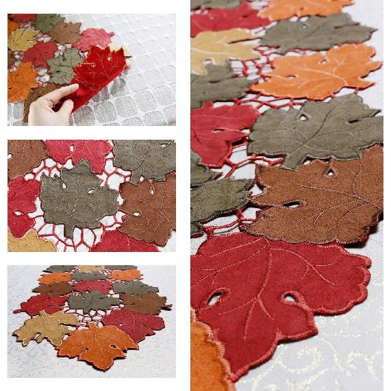 OWENIE Fall Table Runner 70 Inches Long, Thanksgiving Table Runner for Fall Decor, Embroidered Brown Harvest Maple Leaves Table Decorations ,