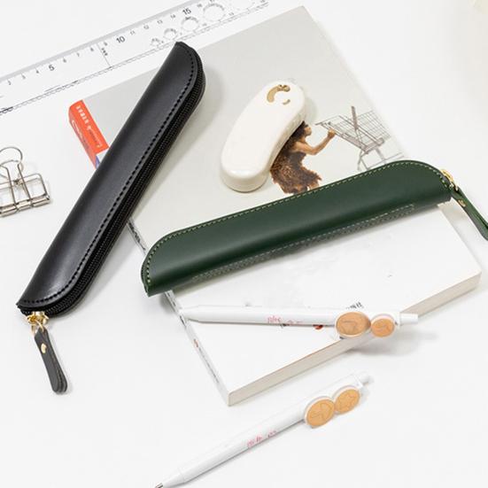 Stationery Bag Multi-Functional Design Slim Pencil Case Organizer Imitation Leather Compact Portable Pen Storage Pouch
