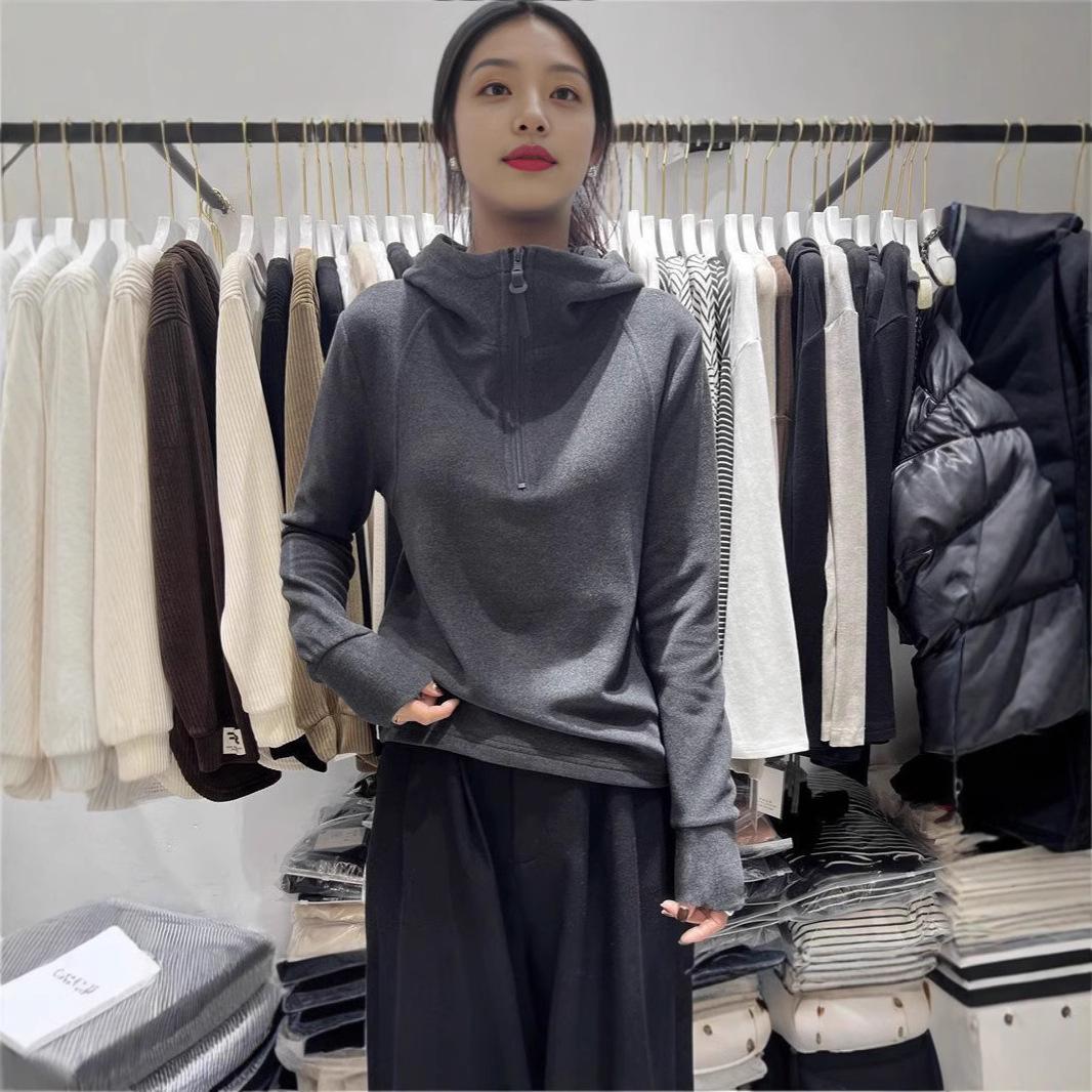 

Женская двухсторонняя велюровая толстовка с капюшоном на молнии до середины - Осень/Зима Свободный крой L серый