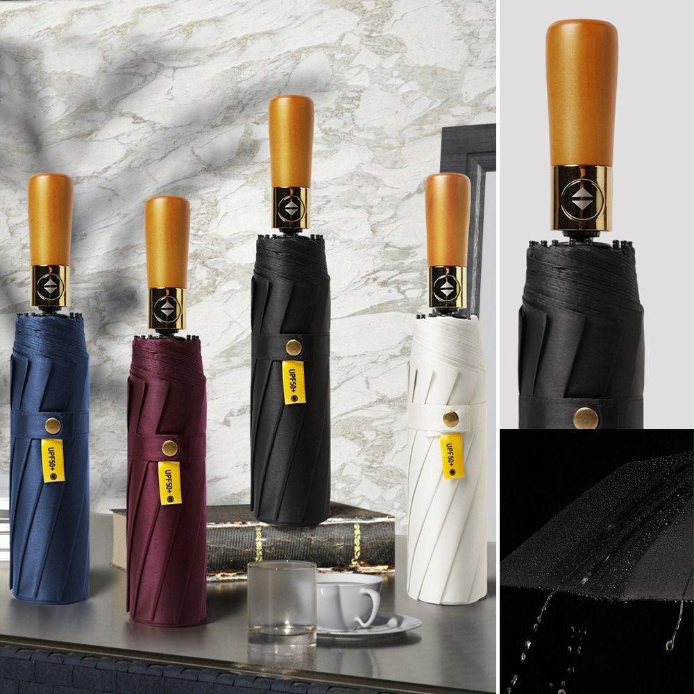 Wood Handle Folding Sun Umbrella 108 Bones Business Umbrella Automatic Umbrella  Rain and Sunshine