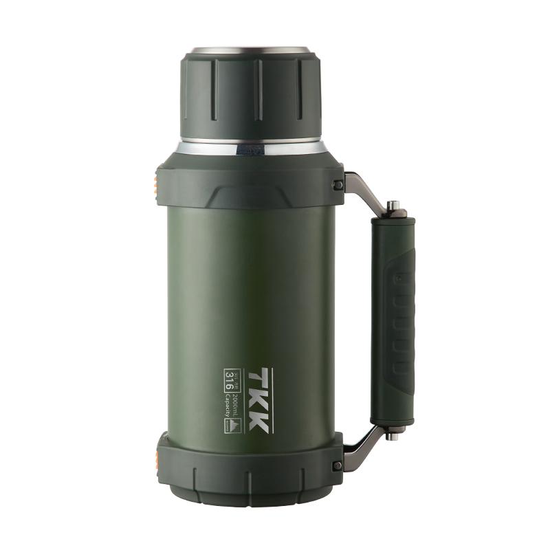 Classic Large 2000ml Insulated Stainless Steel Thermos Flask Double Walled Vacuum Eco-Friendly 24 Hours Thermal Logo Outdoor 2000ML армия зеленый