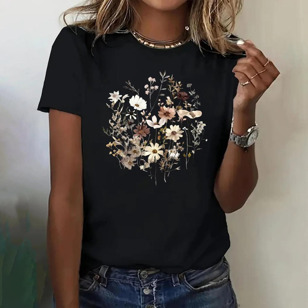 

Новая летняя женская футболка с 3D-принтом, круглый вырез, короткий рукав, цветочный узор, женский уличный стиль, модная одежда 5XL