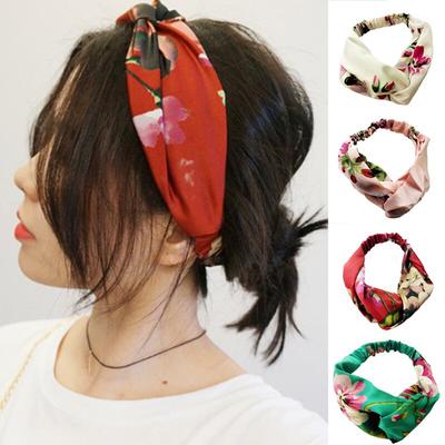 Women Vintage Hair Clips With Flowers Headbands Prints Turban Dames Headdress Elastic Head Adornment