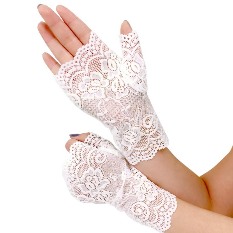 Elegante Damen Ultra-Dünne Halbfinger Sommer Fahrhandschuhe Radfahren Sonnenschutz Handschuhe Weiblich Anti-UV Elastizität Spitze Mesh Handschuhe