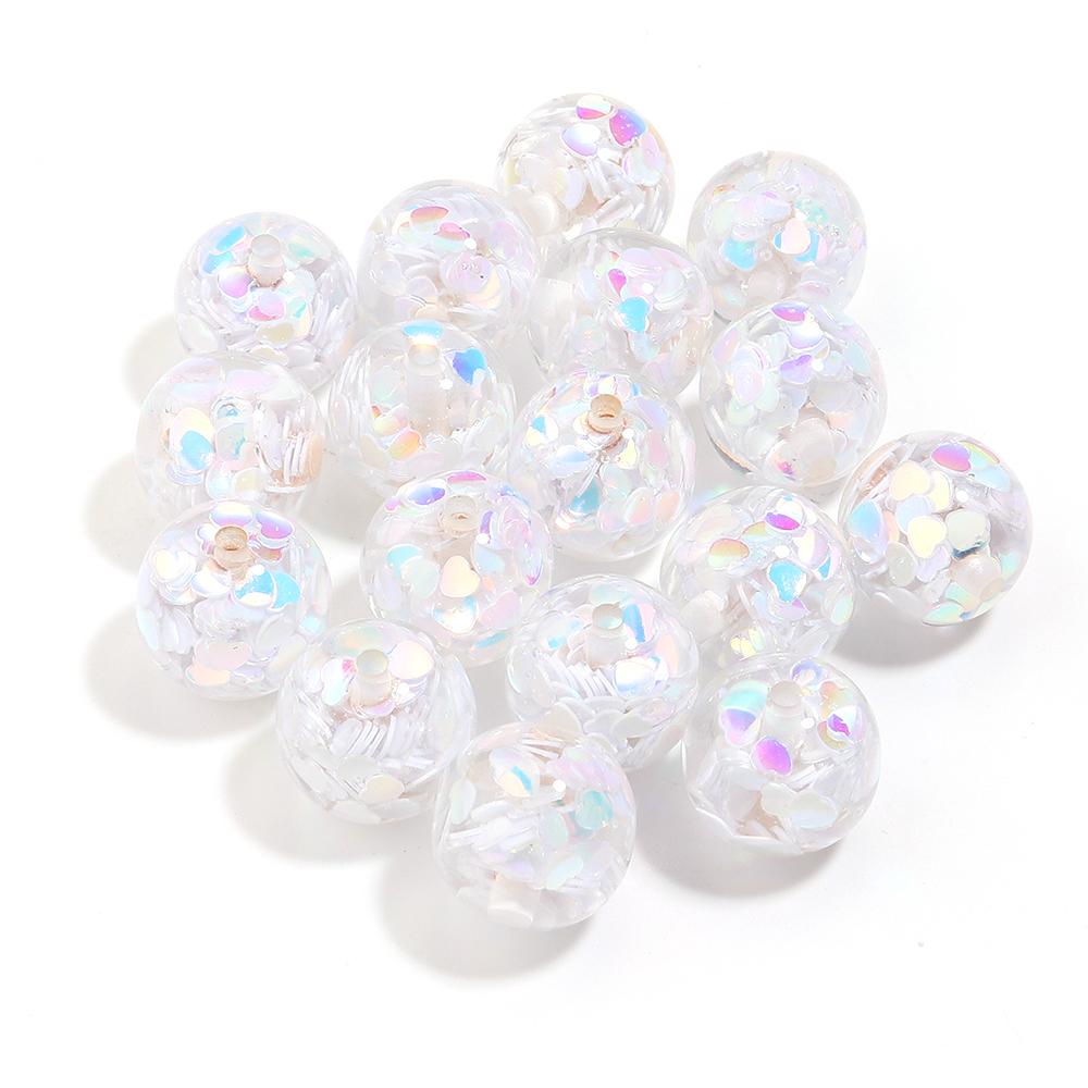 5pcs/lot 16mm Colorful Sequin Resin Beads Round Loose Spacer Beads For Jewelry Making DIY Bracelet Necklace Keychain Accessories