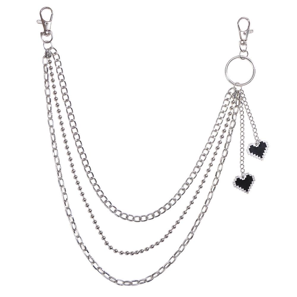 Trendy Black Heart Pendant Multi-layer Pants Chain - European & American Hip Hop Style