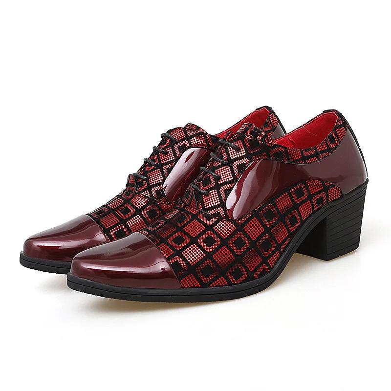 Pánské společenské boty na vysokém podpatku obchodní společenské boty pánské Oxfords se špičatou špičkou formální boty pro muže Luxusní kožené boty na svatební párty