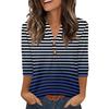 Women's Stylish Casual Striped Print Loose V-neck Button-down Shirt With Cropped Sleeves