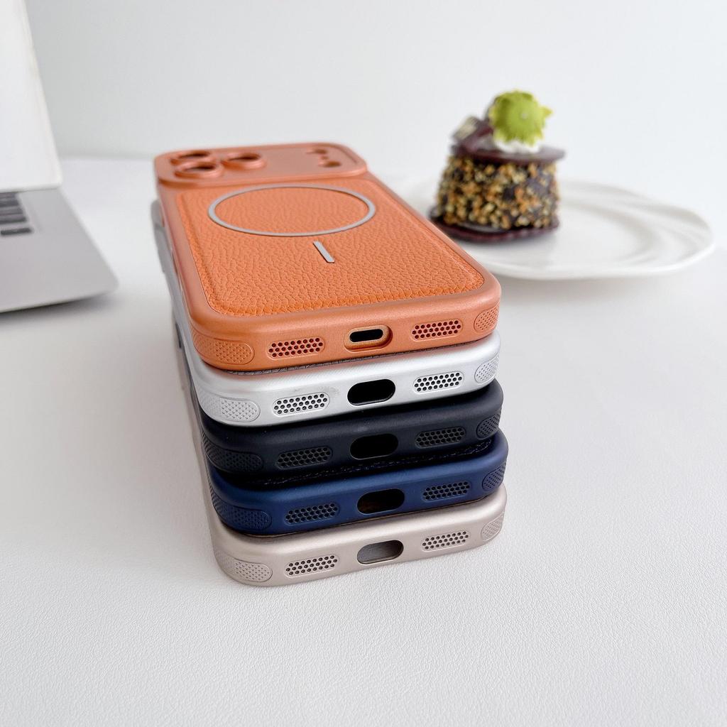 Lychee Pattern Magnetic Case for Apple 17 Pro Max: Slim Ring Design with Anti-Slip Edge, Compatible with Models 16/15