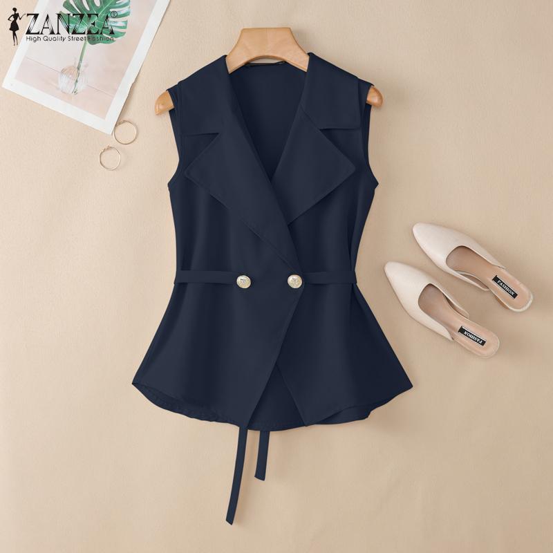 ZANZEA Women Turn Down Collar Summer Casual Sleeveless Vest Tops