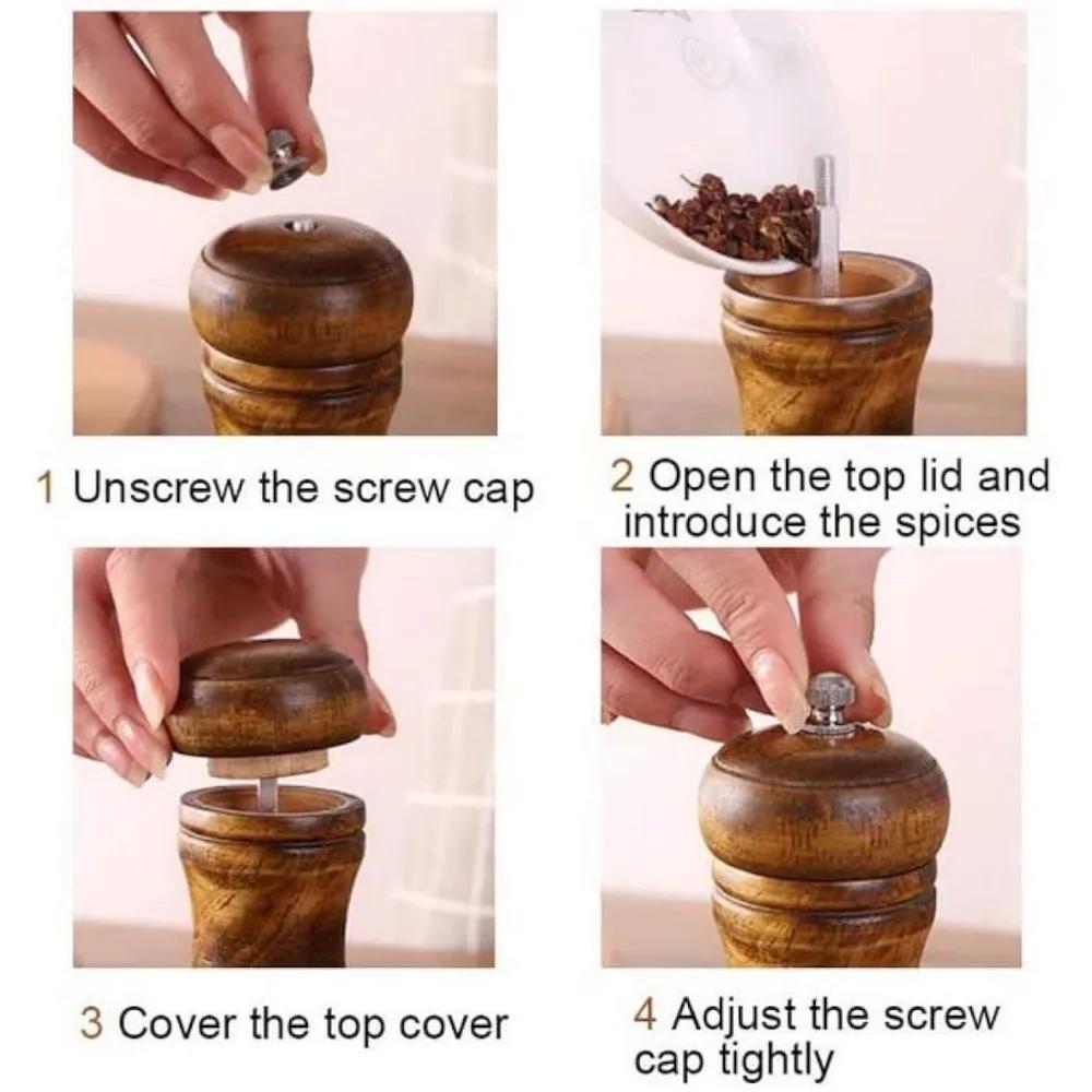 Wooden Pepper/Salt Mill Adjustable Ceramic Mill Hand-Operated Spice Grinders for Home Kitchen Use